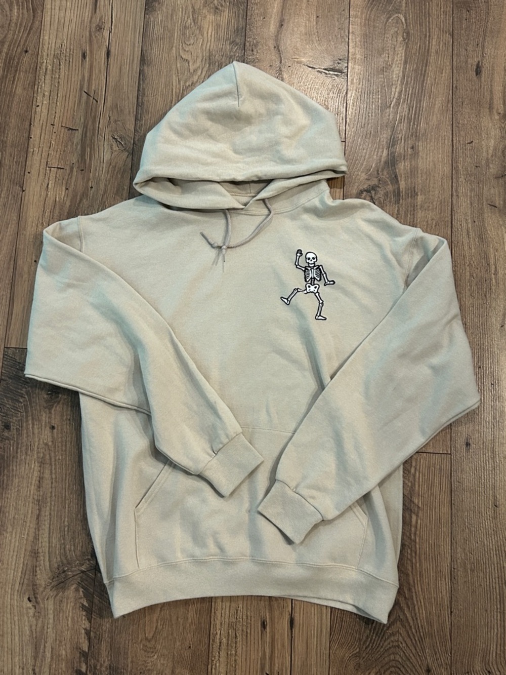 Bowery Supply Co. Men's Light Beige sweatshirt Hoodie Dancing Skeletons LARGE